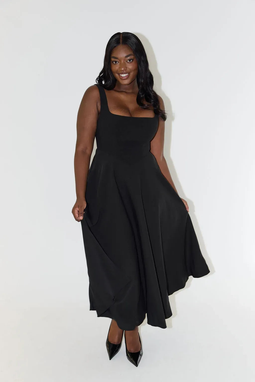 Yade Hochtailliertes Midi-Kleid Mit Quadrat-Ausschnitt Für Jeden Anlass