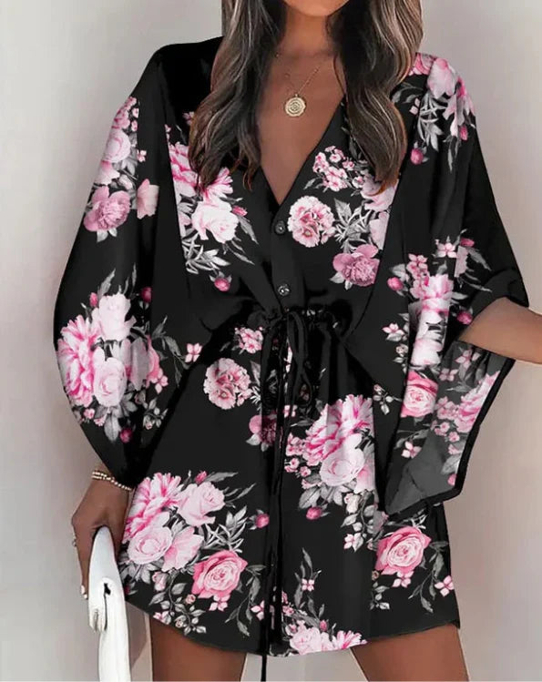 Nylaith – Stilvolles Kleid mit V-Ausschnitt und Fledermausärmeln