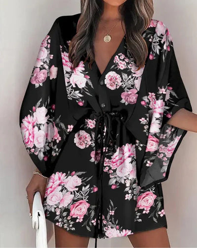 Nylaith – Stilvolles Kleid mit V-Ausschnitt und Fledermausärmeln