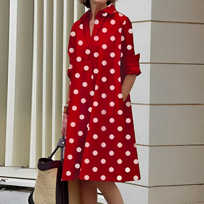 Masha - Fashion Langarm Kragen Midikleid