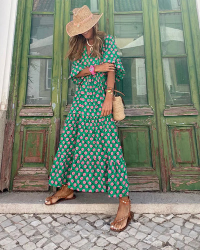 Urvee – Boho-Chic-Maxikleid mit Print und Stufen