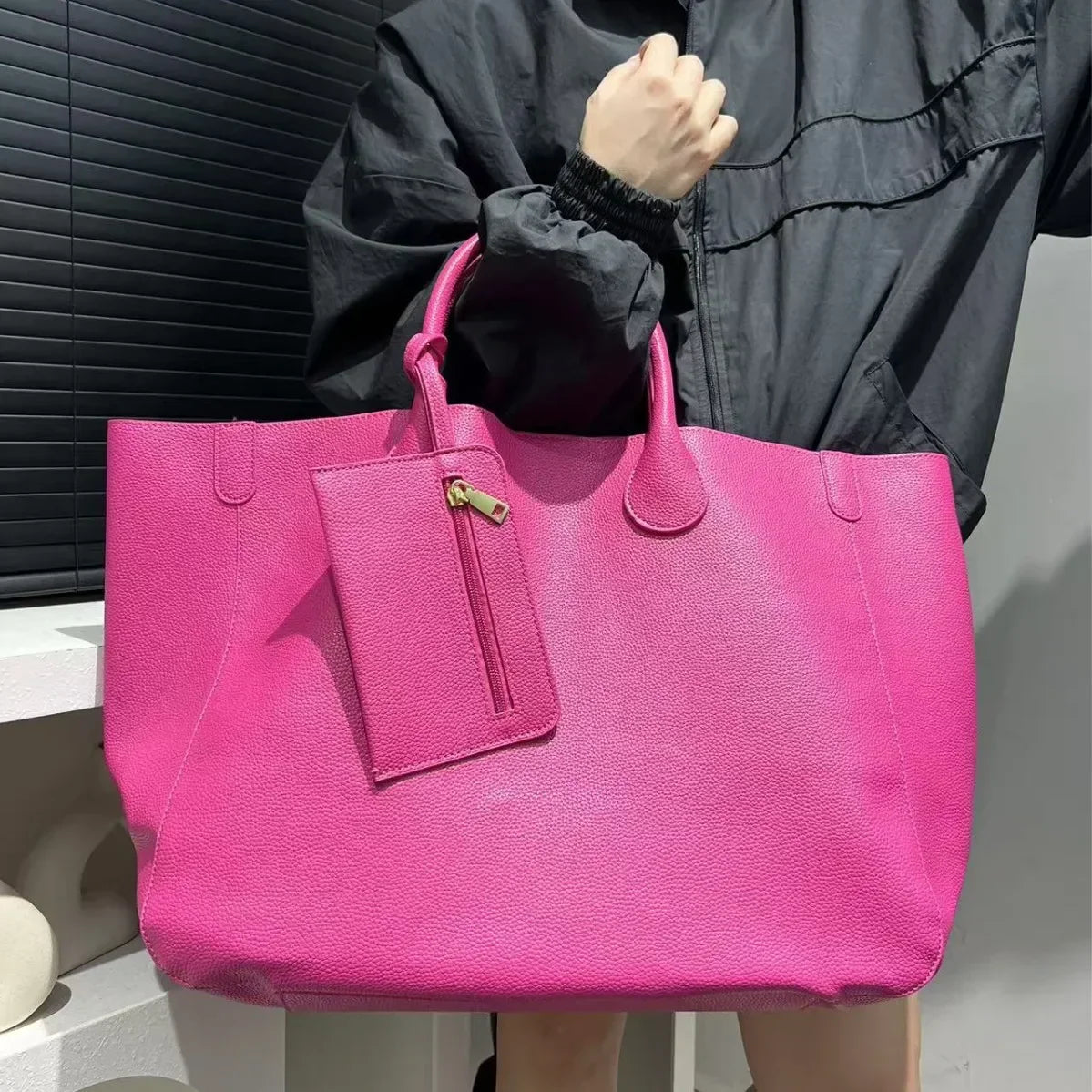 Damen Modische Vegane Leder Oversized Handtasche – Großes Volumen, Vielseitige Einkaufstasche