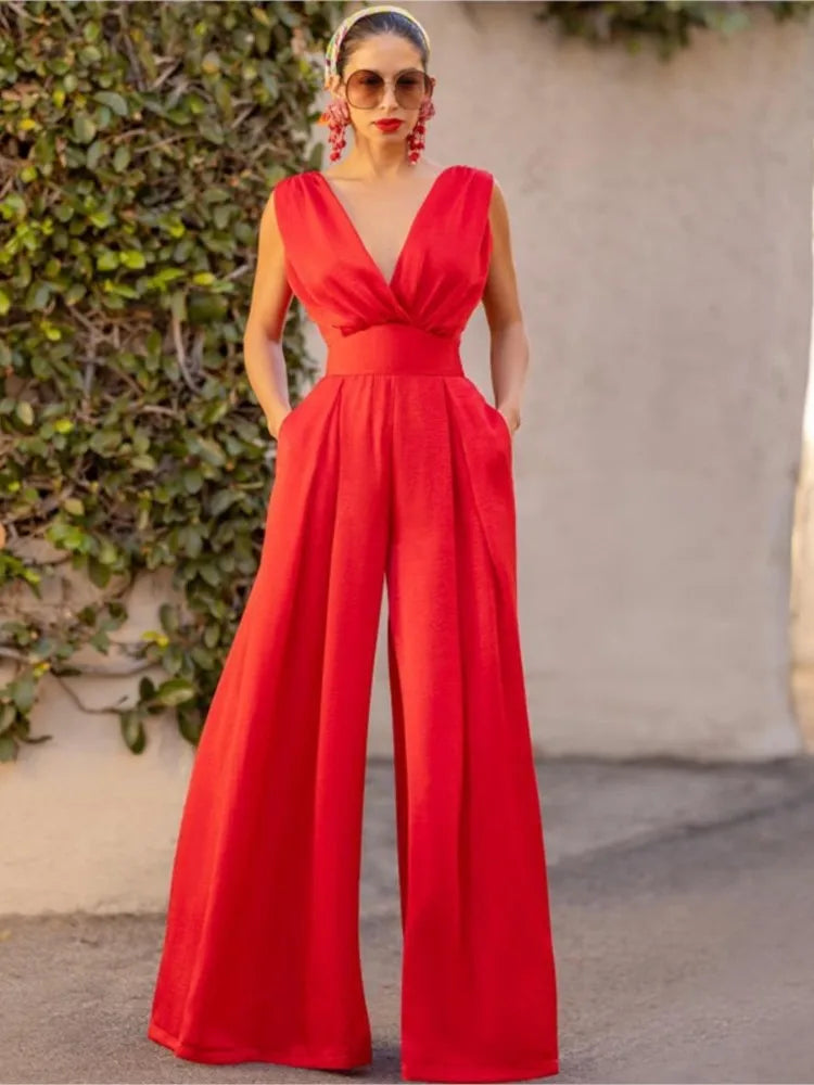 Amelith – Eleganter V-Ausschnitt-Jumpsuit