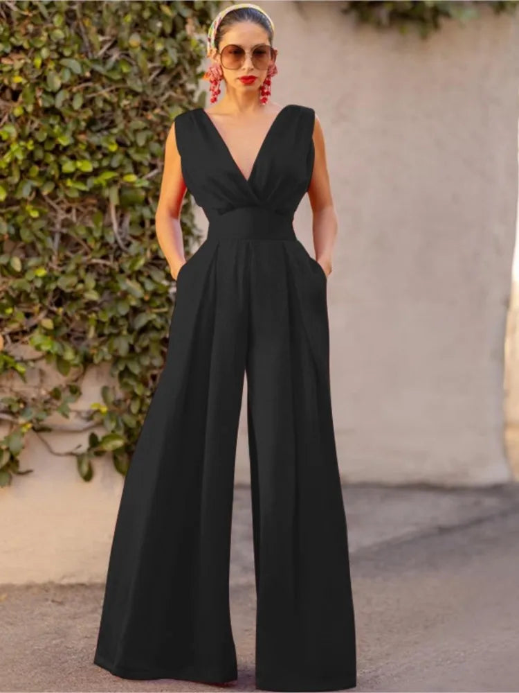 Amelith – Eleganter V-Ausschnitt-Jumpsuit