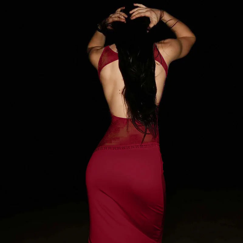 Nora | Lange Transparente Spitzenkleid