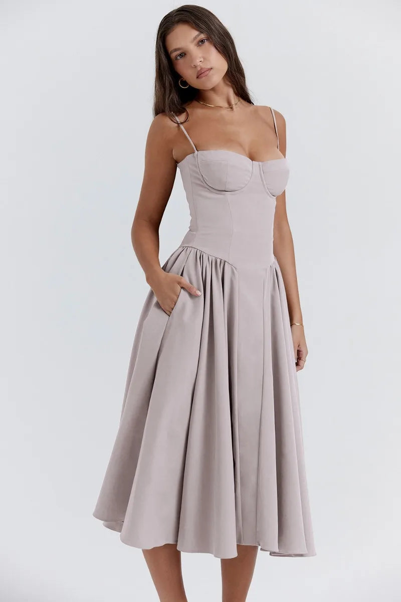 Cheri - rückenfreies Midi-Sling-Kleid für Damen