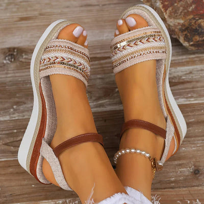 Damen Bohemian Keilsandalen Mit Geflochtenem Design Für Frühling & Sommer - Fadenburg