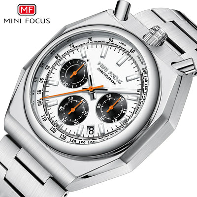 MINI FOCUS Herren Armbanduhr, Multifunktional, Luminous, Edelstahl, Kalender, Luxus, Bull Head Design