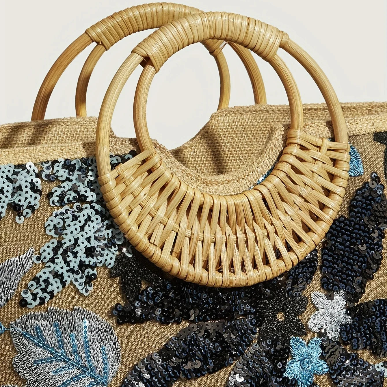 Damen Abendtasche Mit Glänzenden Paillettenblumen, Woven Große Kapazität Strandtasche Für Reisen
