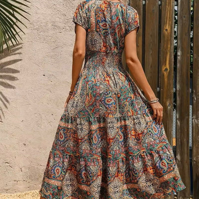 Boho Maxikleid mit kurzen Ärmeln
