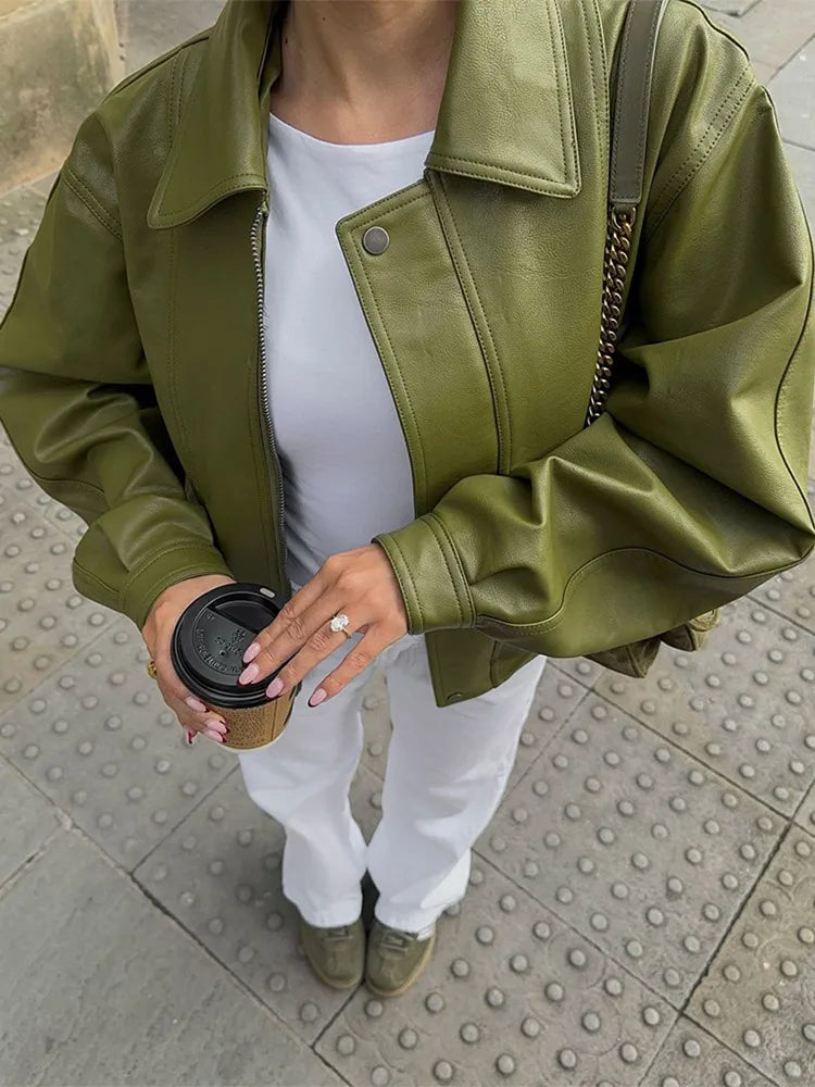 Denise Kunstlederjacke Oversized Grün