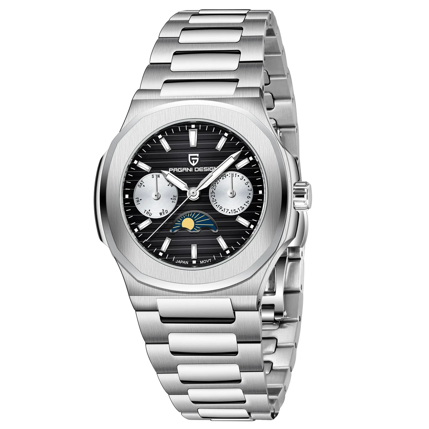 PAGANI DESIGN 2025 Luxus Quarzuhren für Herren Chronograph mit Mondphasen- und Datumsanzeige