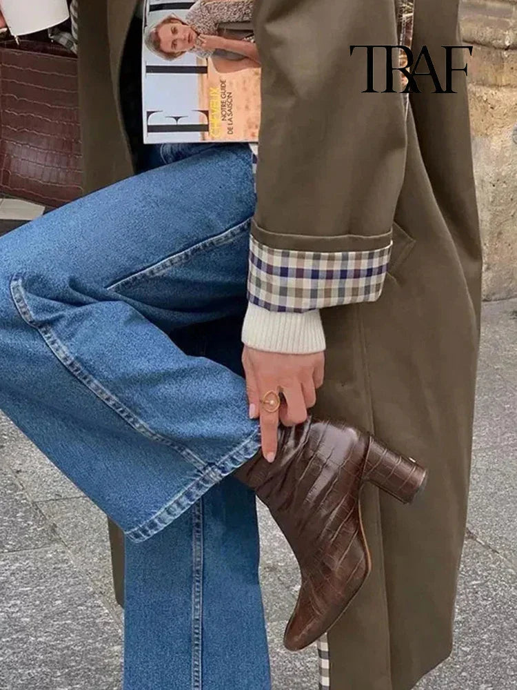 Farah | Langer Trenchcoat Mit Karofutter