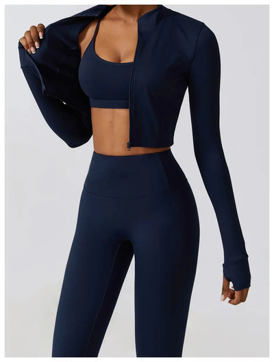 Nahtlose Fitness-Leggings Mit Crop Top Mit Langen Ärmeln & Yoga-BH Für Aktive Frauen