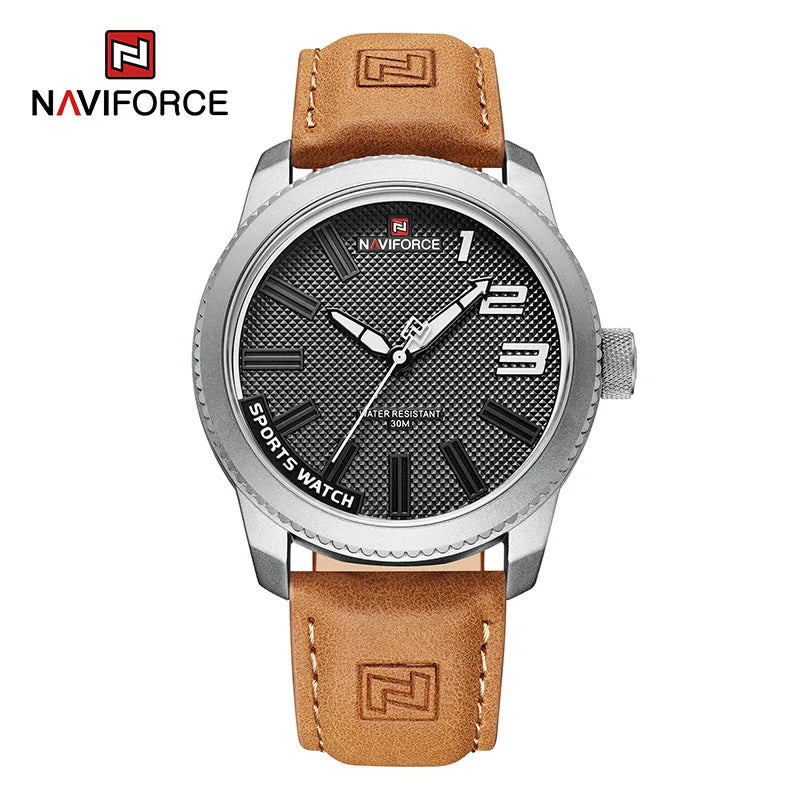 NAVIFORCE Herren Armbanduhr Militär Sportlich Stoßfest Wasserdicht Leder Uhr Casual Fashion