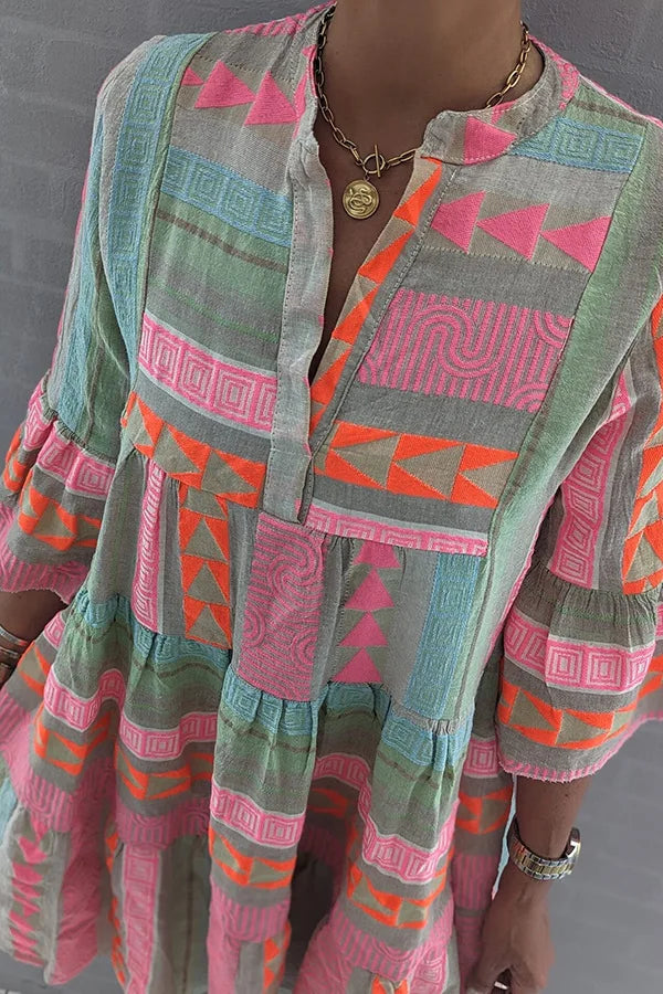 Sadie – Lebhaftes Boho-Patchwork-Minikleid