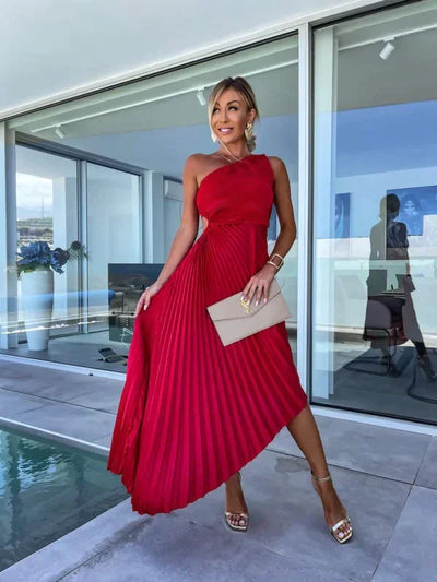 Iscariel – Elegantes One-Shoulder-Plisseekleid