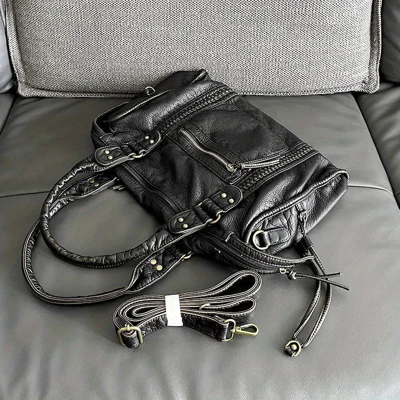 Weiches Leder Retro Schultertasche Messenger Bag Große Kapazität Y2K Motorrad Tasche