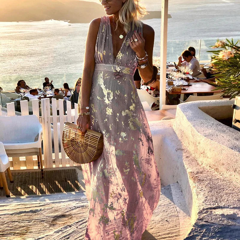 Albina - Glattes V-Ausschnitt-Kleid mit Paillettenverzierung