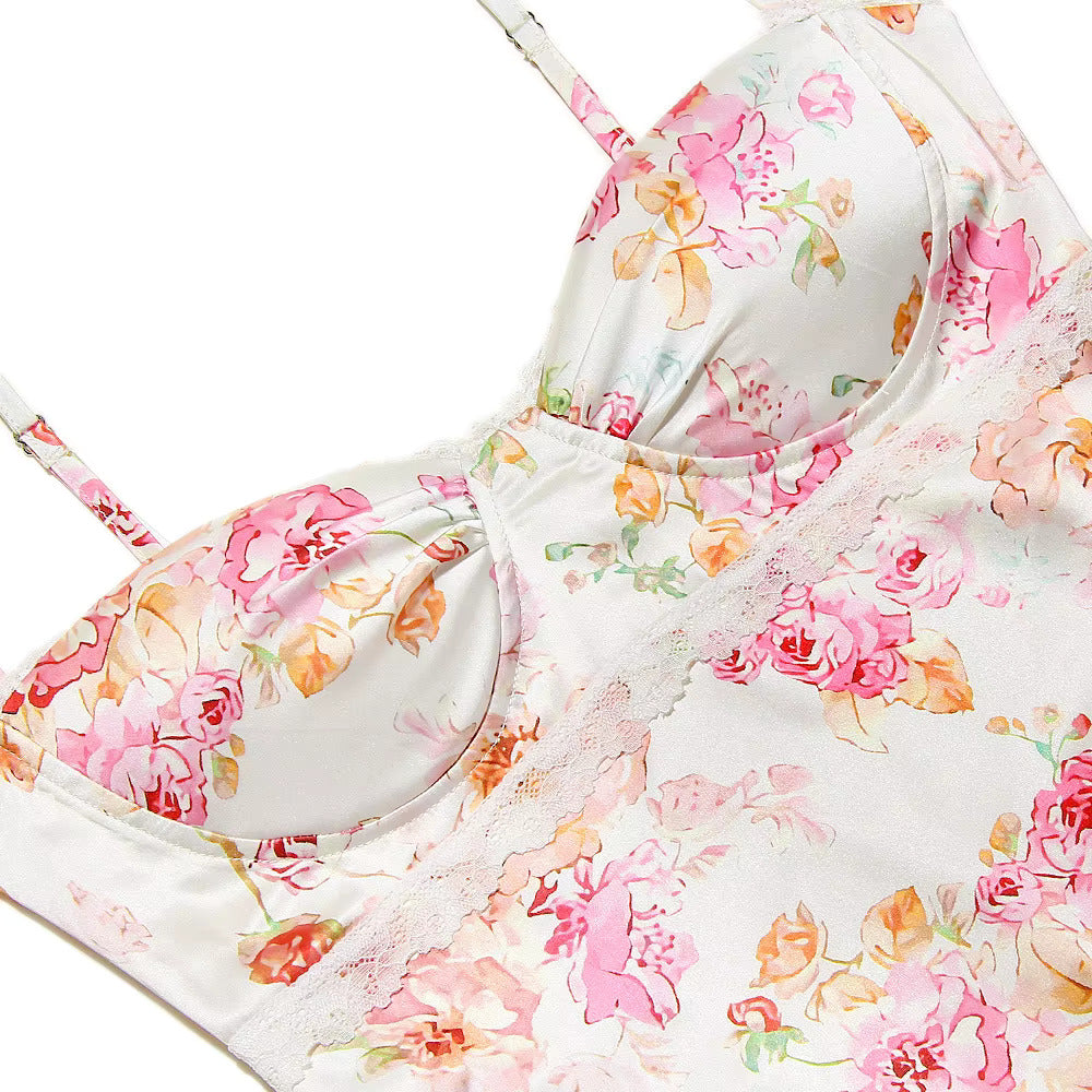 Lucy | Elegante Floral Satin Maxi Kleid mit Herzausschnitt und Figurbetonender Passform