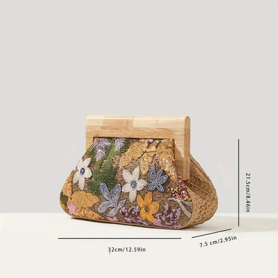 Elegante Blumen-Pailletten Clutch Tasche, Glitzer Abendtasche für Frauen, Perfekt für Partys