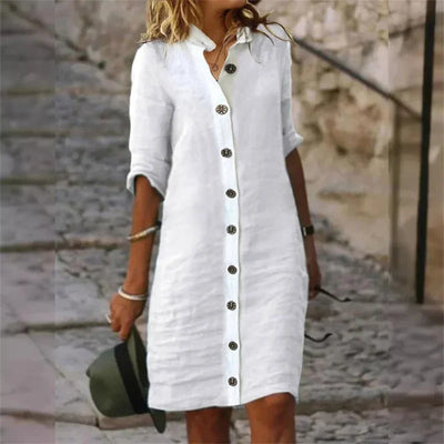 Altaira – Stilvolles Leinenkleid mit Knopfleiste