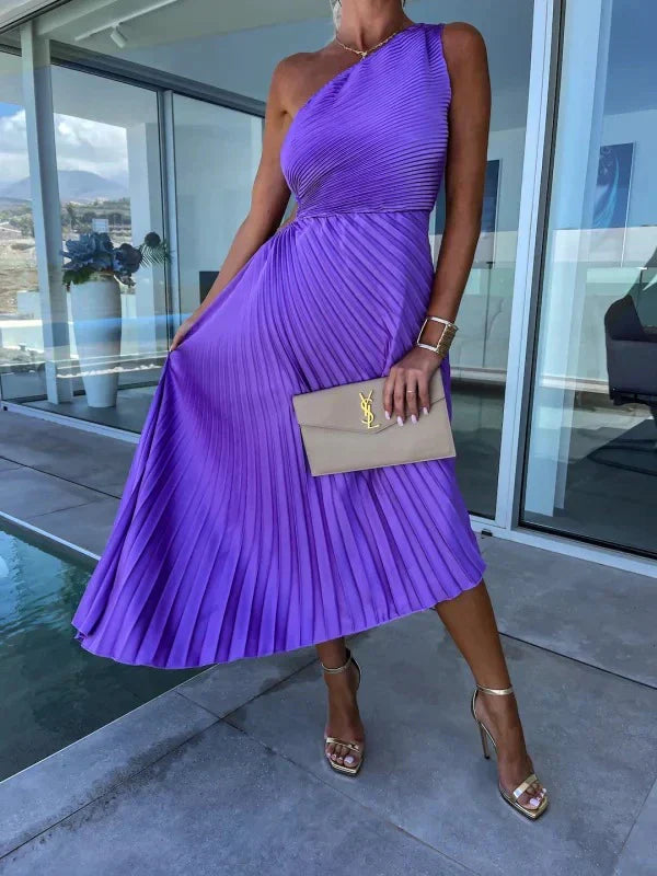 Iscariel – Elegantes One-Shoulder-Plisseekleid