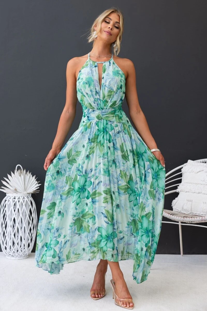 Katya - Neckholder Geblümtes Maxikleid