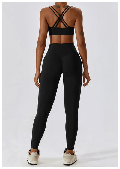 Elegantes 2-teiliges Damen Yoga Outfit mit Hoher Taille Leggings und Oberteil für Sport