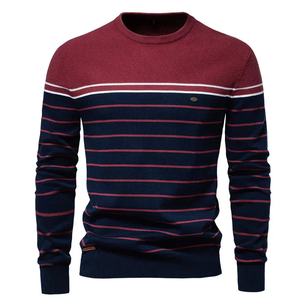 Liam™ Gestreifter Baumwollpullover - Eleganter Slim-Fit, Hochwertiger Komfort für Jeden Anlass