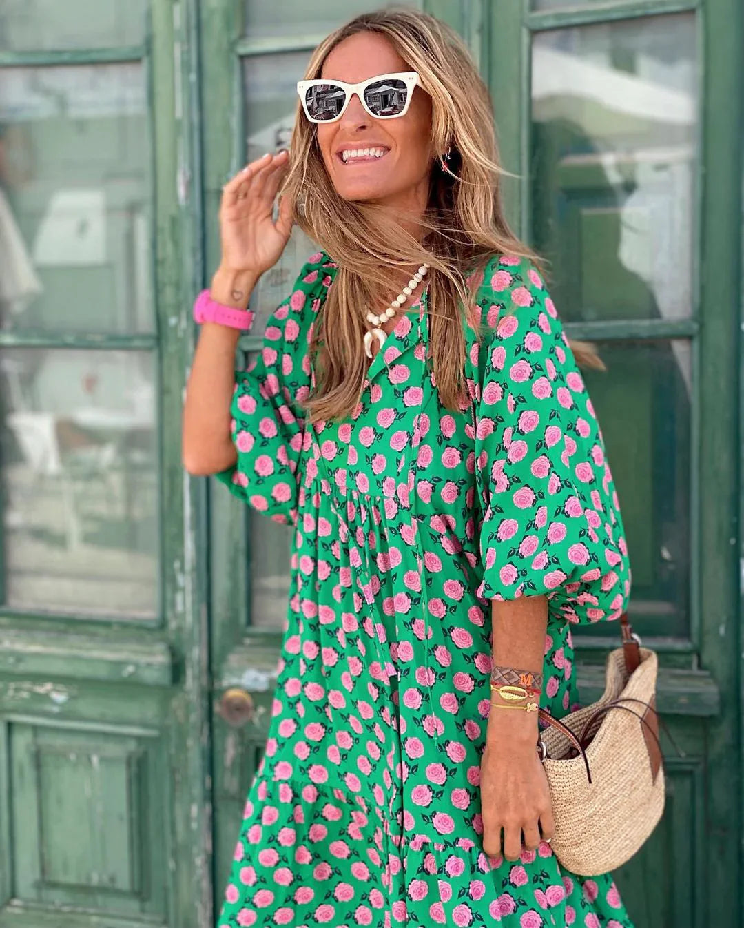 Urvee – Boho-Chic-Maxikleid mit Print und Stufen