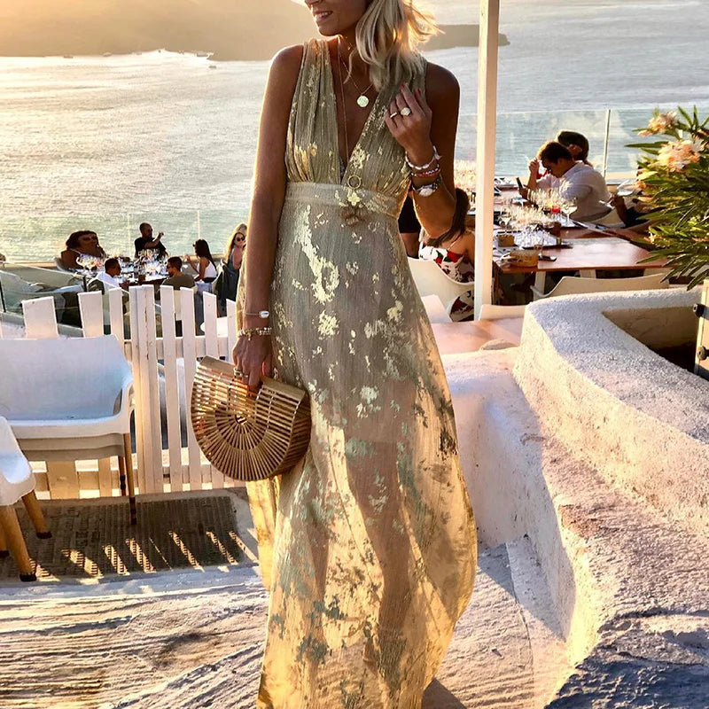 Albina - Glattes V-Ausschnitt-Kleid mit Paillettenverzierung