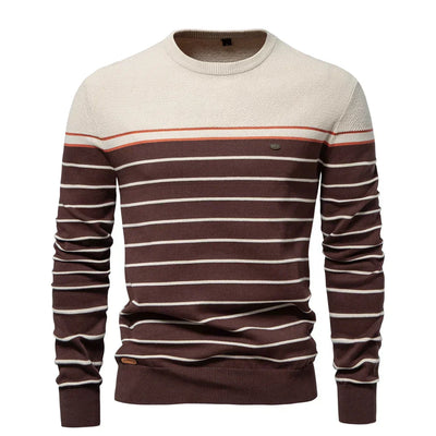 Liam™ Gestreifter Baumwollpullover - Eleganter Slim-Fit, Hochwertiger Komfort für Jeden Anlass