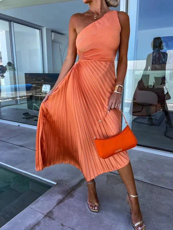 Iscariel – Elegantes One-Shoulder-Plisseekleid