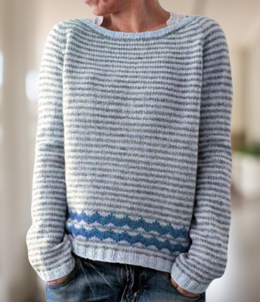 Camel - Gestreifter Pullover mit weitem Halsausschnitt