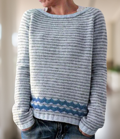Camel - Gestreifter Pullover mit weitem Halsausschnitt
