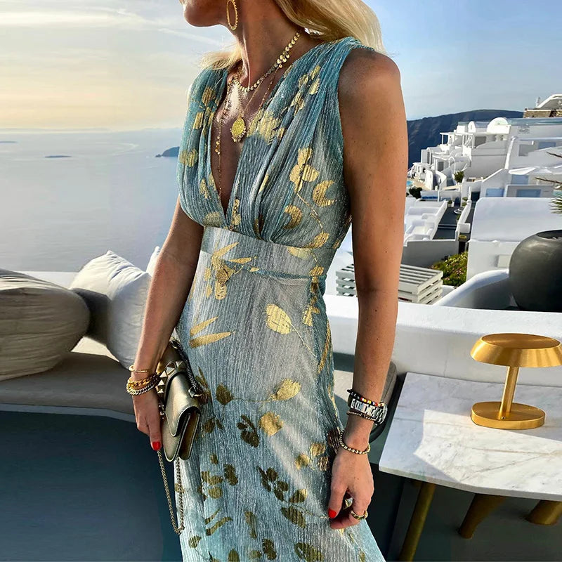 Albina - Glattes V-Ausschnitt-Kleid mit Paillettenverzierung