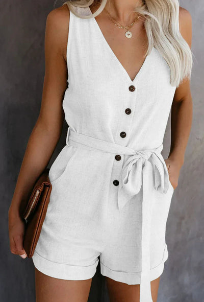 Katie - Ärmelloser Strampler aus Leinenmischung mit Knopfleiste