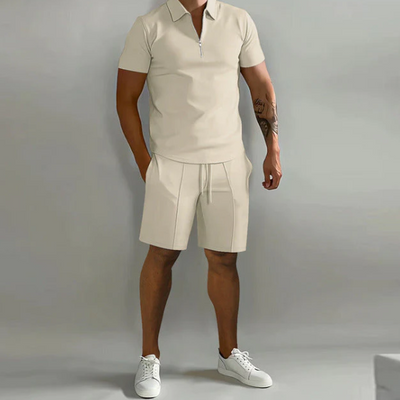 Herren 2-Teiliges Set aus Baumwollmischung – elegantes Poloshirt und Shorts, Größen S-3XL