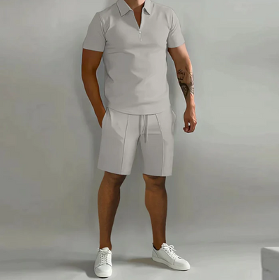 Herren 2-Teiliges Set aus Baumwollmischung – elegantes Poloshirt und Shorts, Größen S-3XL