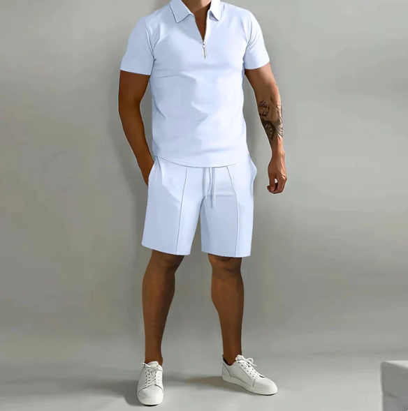 Herren 2-Teiliges Set aus Baumwollmischung – elegantes Poloshirt und Shorts, Größen S-3XL