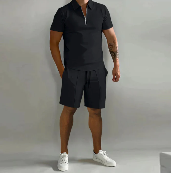 Herren 2-Teiliges Set aus Baumwollmischung – elegantes Poloshirt und Shorts, Größen S-3XL