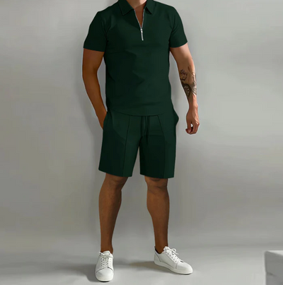 Herren 2-Teiliges Set aus Baumwollmischung – elegantes Poloshirt und Shorts, Größen S-3XL