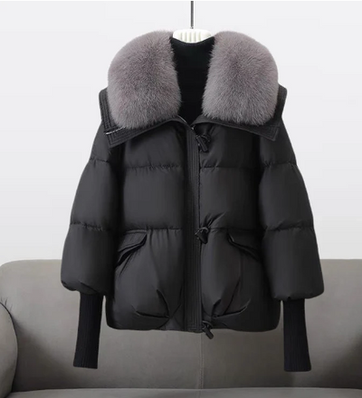 Wattierte - steppjacke für damen mit pelzbesatz