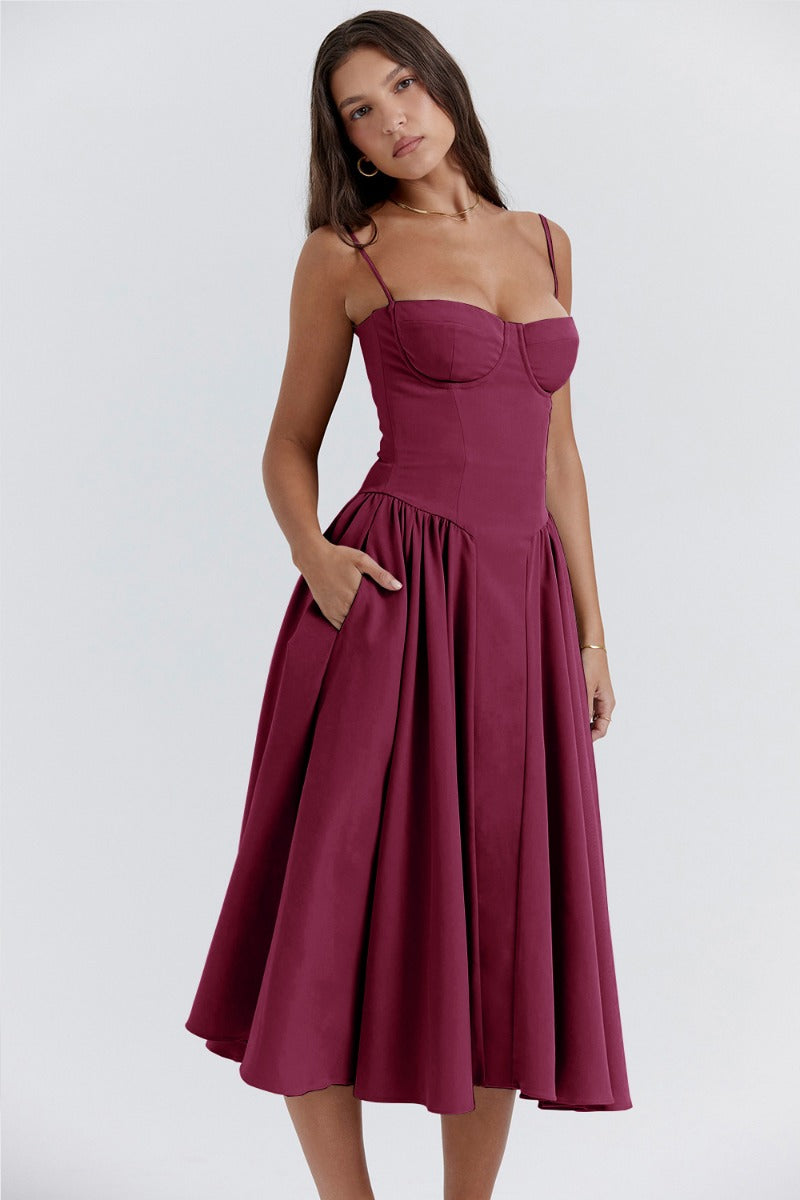 Herbst Kleid Mit Korsett Schnitt – Elegantes Ärmelloses Midi Kleid Für Aufsehen Sorgen