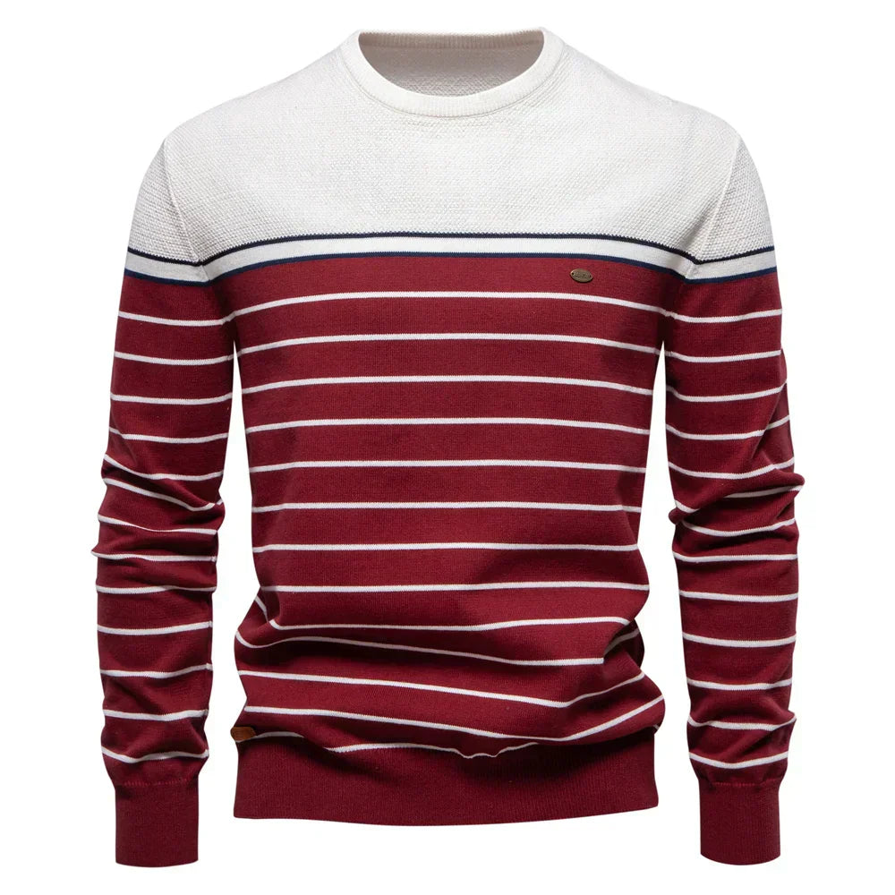 Liam™ Gestreifter Baumwollpullover - Eleganter Slim-Fit, Hochwertiger Komfort für Jeden Anlass