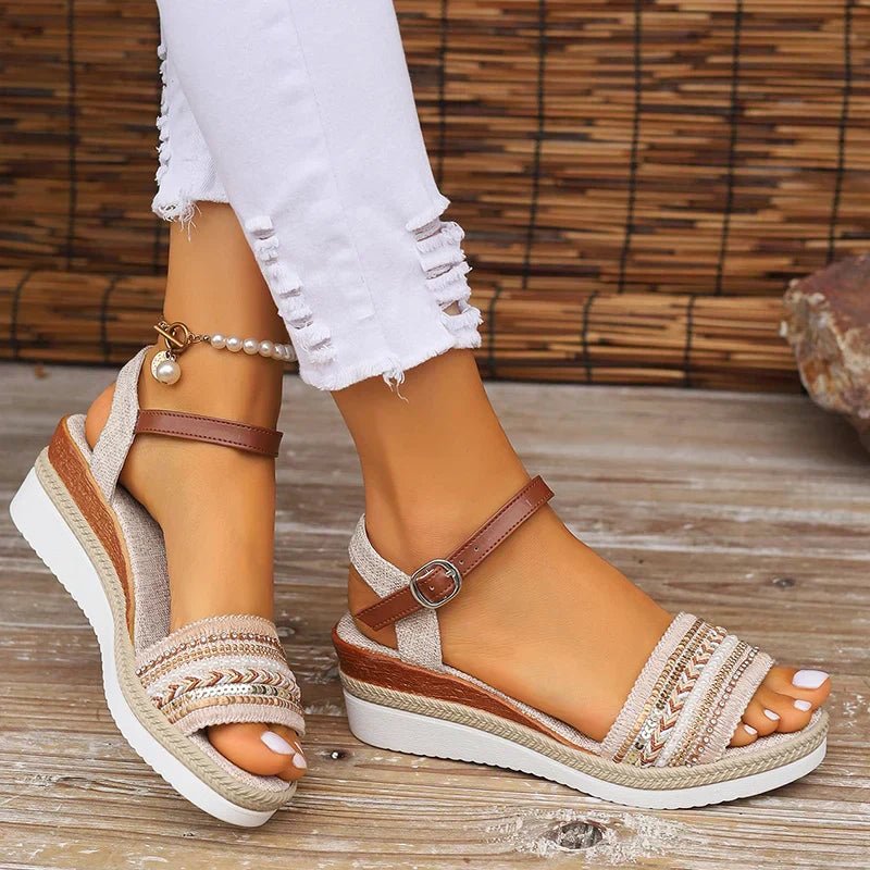Damen Bohemian Keilsandalen Mit Geflochtenem Design Für Frühling & Sommer - Fadenburg