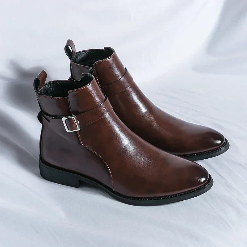 Langston™ Schnallenlederstiefel - Elegante PU-Leder Stiefelette mit Zip und Komfortsolen