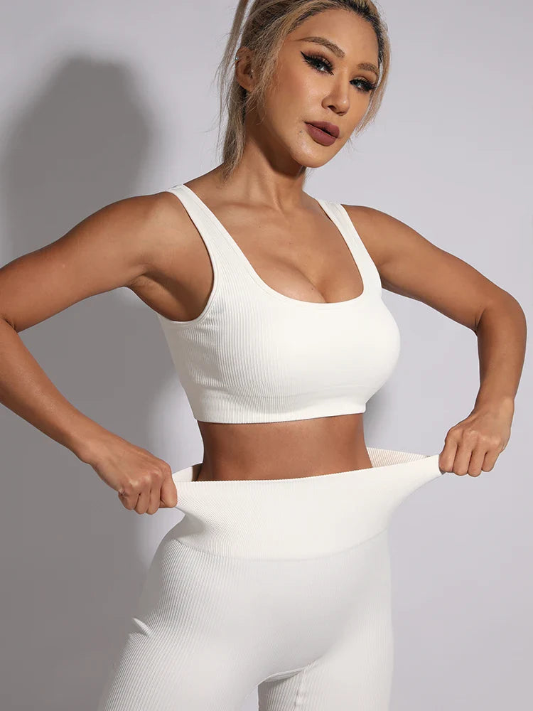 Nahtloses, Hochgeschnittenes Yoga und Fitness Outfit