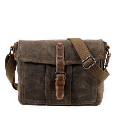 Kleine Canvas Messenger Tasche Aus Gewachstem Baumwoll-Canvas & Crazy Horse Leder - Unisex